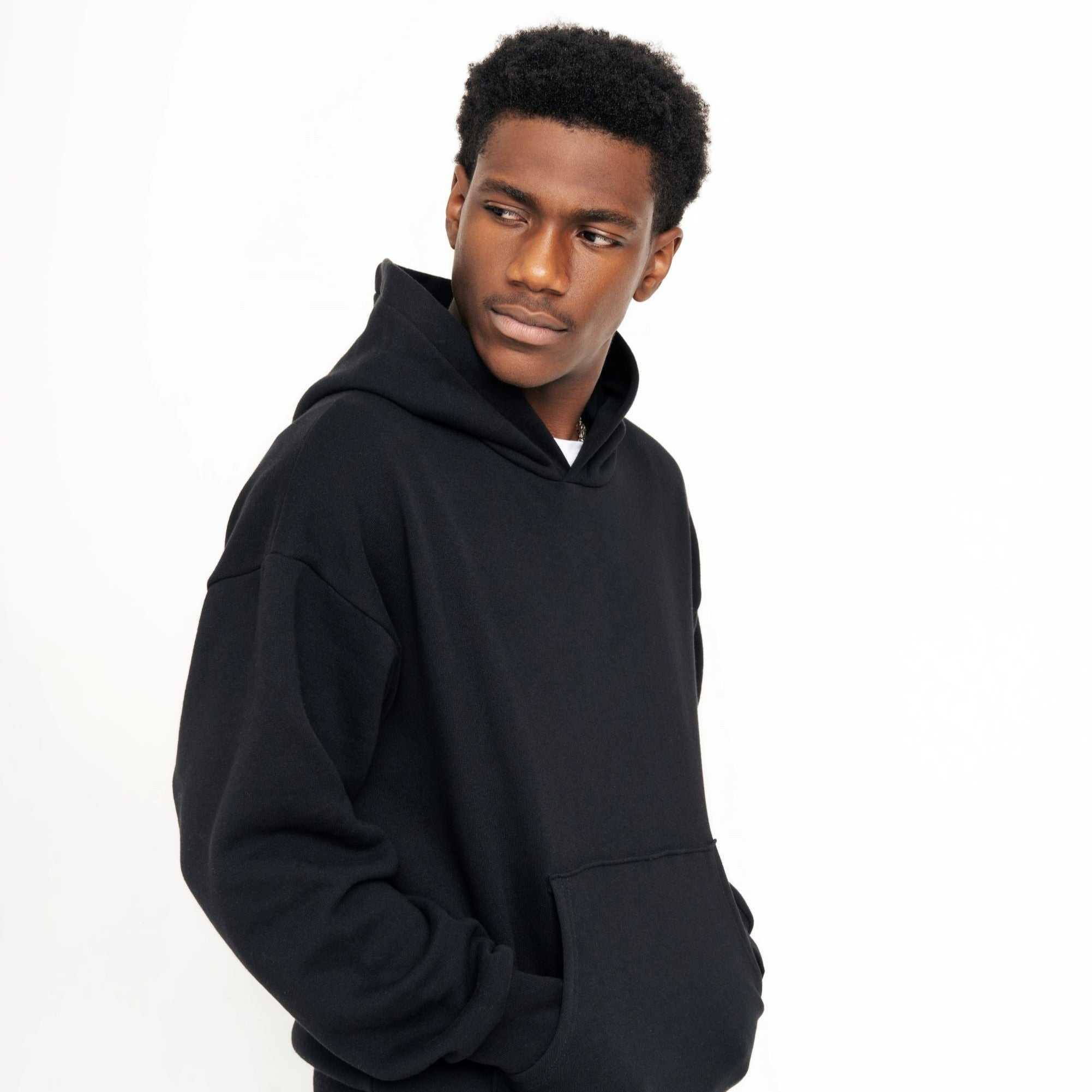 Re Set Essential Hoodie Lightweight Gridiron Black Lifestyle